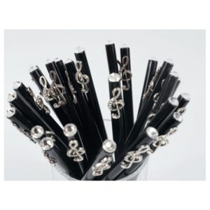 Stylo à bille noir avec bijoux clé de sol argenté/effet crystal