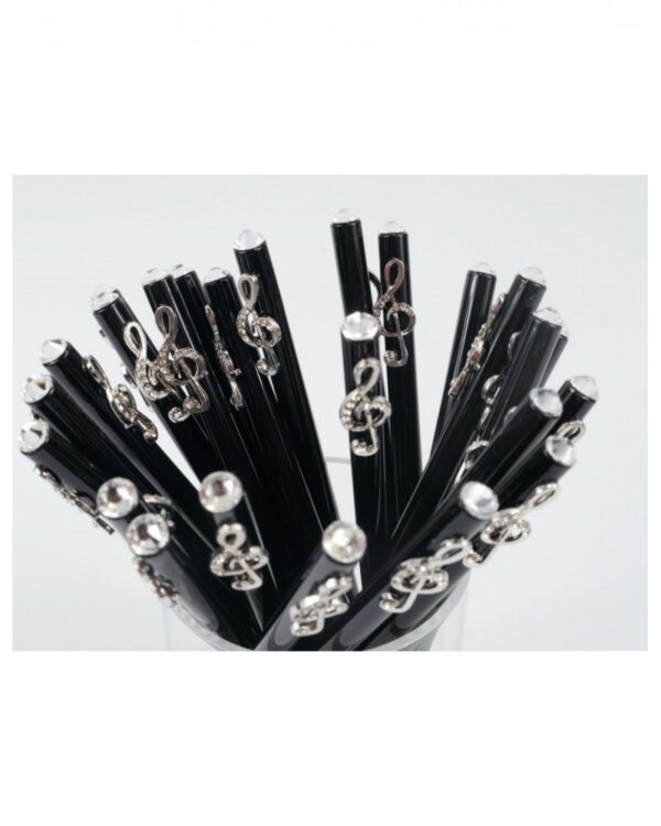 Stylo à bille noir avec bijoux clé de sol argenté/effet crystal