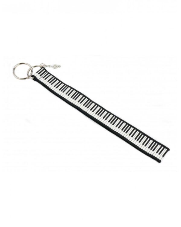 Porte clef lanière noir et blanc motif clavier de piano - 23cm