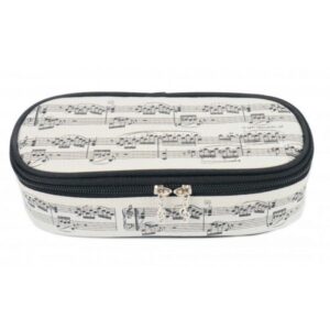 Trousse ovale motif pois et clé de sol, coloris noir et blanc, 21*10*6cm