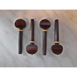 Lot de 4 chevilles VIOLON - S.BOURGEOIS - Palissandre - Modèle Mirecourt concave - Boule et collerette en buis - Diam: 9.0 - Fabriqué au Japon